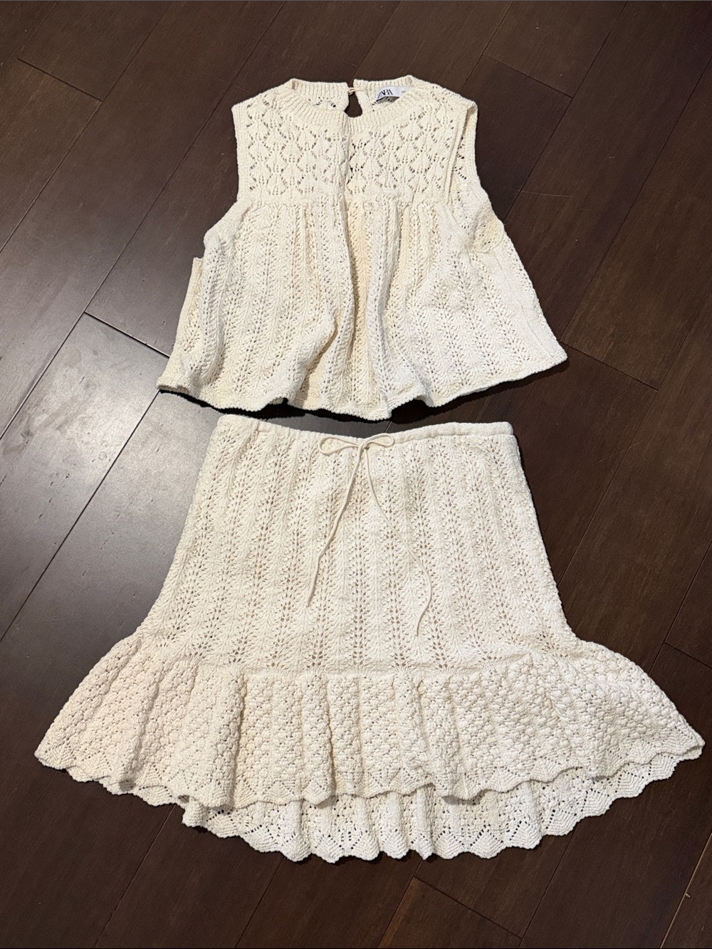 ZARA Cream Knit Crochet top and Skirt - Women's